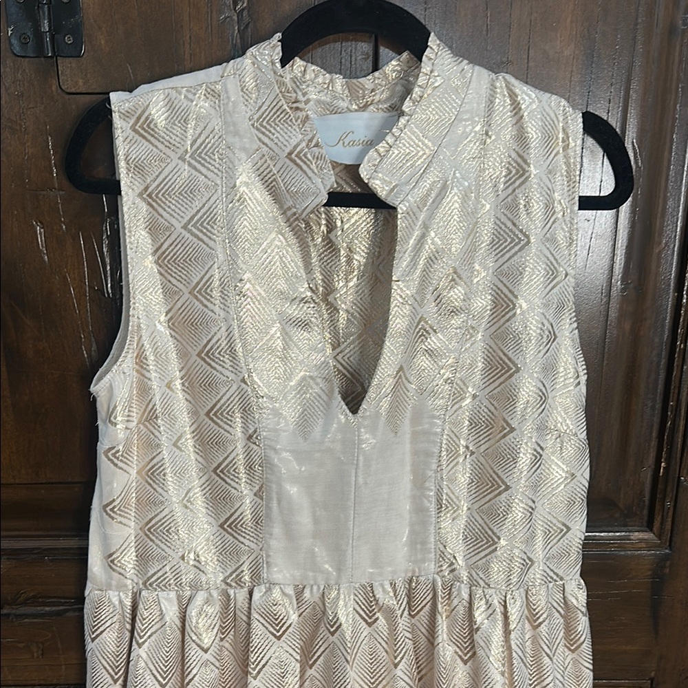 Cream Mini Sundress with Tiered Ruffles and Mandarin Collar - Picture 3 of 8